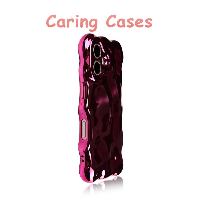 

For iPhone 17 Pro Max Case Silver Chrome Water Ripple Shockproof Compatible with iPhone 16 15 14 13 12 11 iPhone17 фуксія