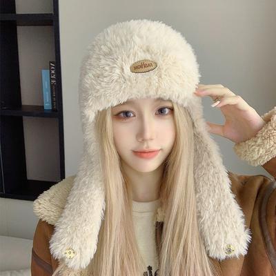 Autumn and Winter Women Warm Long Ear Thicken Cap Plush Windproof Ear Protection Commuting Caps
