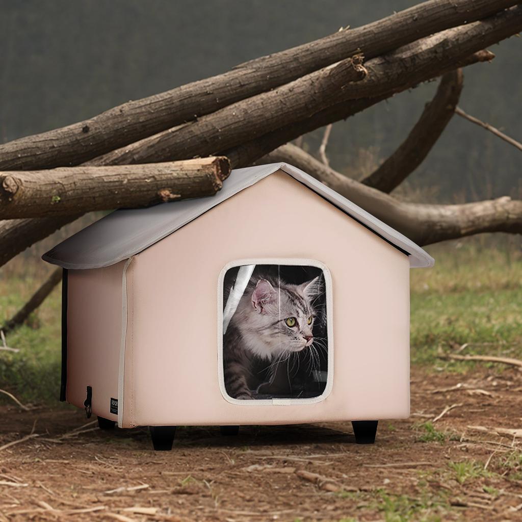 VEVOR Elevated Heated Cat House, Outdoor Kitty Shelter with Timer