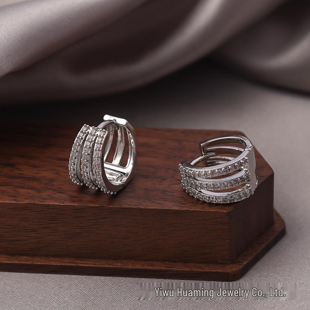 Silver Needle Circle Earrings, Fashionable High-End Copper Ear Hoops, Light Luxury, Versatile Jewelry Accessory.