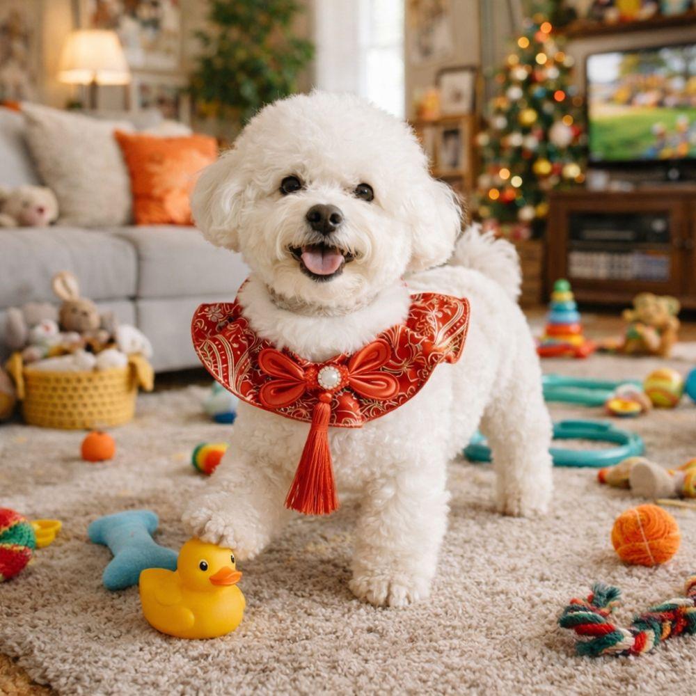 Pet Dress Up Chinese Style Pet Cat Scarf Cute Warm New Year Dog Collar Blessing Adjustable Length Cat Tie Spring Festival