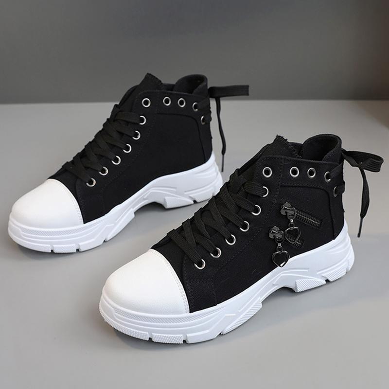 

Женские туфли из парусины с высоким верхом для весны и лета, дышащая толстая подошва, повседневная обувь, увеличивающая рост, ботинки Martin, спортивная обувь 35 чёрный