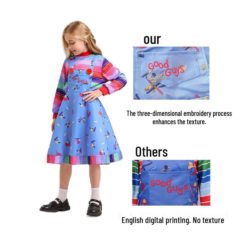 Chucky Doll Season 2 Kids' Halloween Cosplay Outfit with Overalls and Innerwear