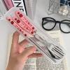 1set Korean Style Cute Strawberry Chopsticks Spoon Fork Cutlery Set with Box Portable Stainless Steel Tableware Kitchen Utensils