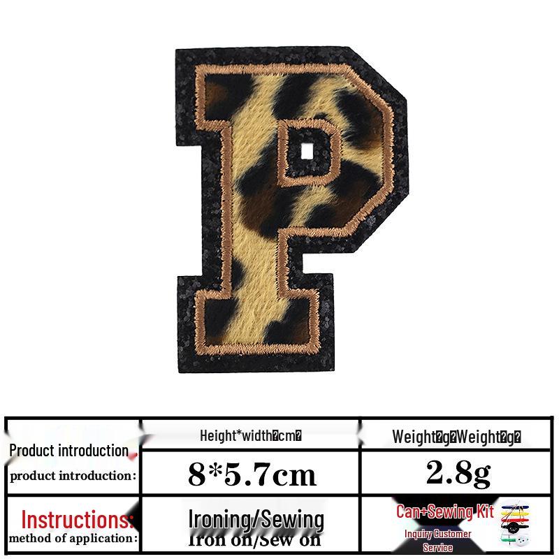 Leopard Print Velvet Cloth Patch with English Letter and Black Sequin Embroidery