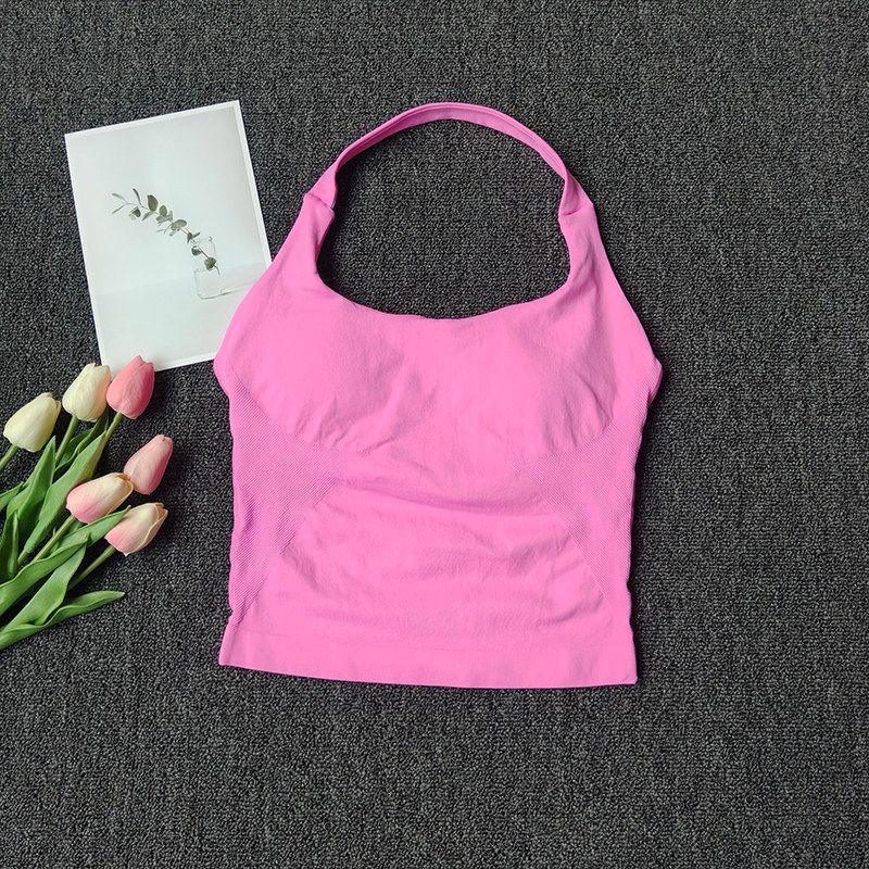 

and American Seamless Halter Neck Beauty Back Push-Up Shockproof Sports Bra for Women, Quick-Dry Breathable Slim-Fit Yoga Tank Top for Outerwear S Rose powder