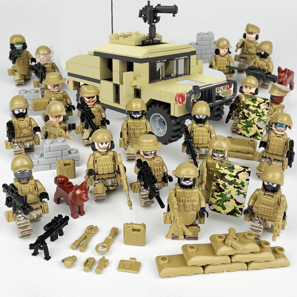 Black Police Car Military Building Block Set with Police Figurine Toy