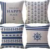 Donkerblauw Zeilboot Decoratief Sierkussenhoes Nautische Strandvilla Decoratieve Kussensloop Bank Bed Kussenhoes 45X45Cm