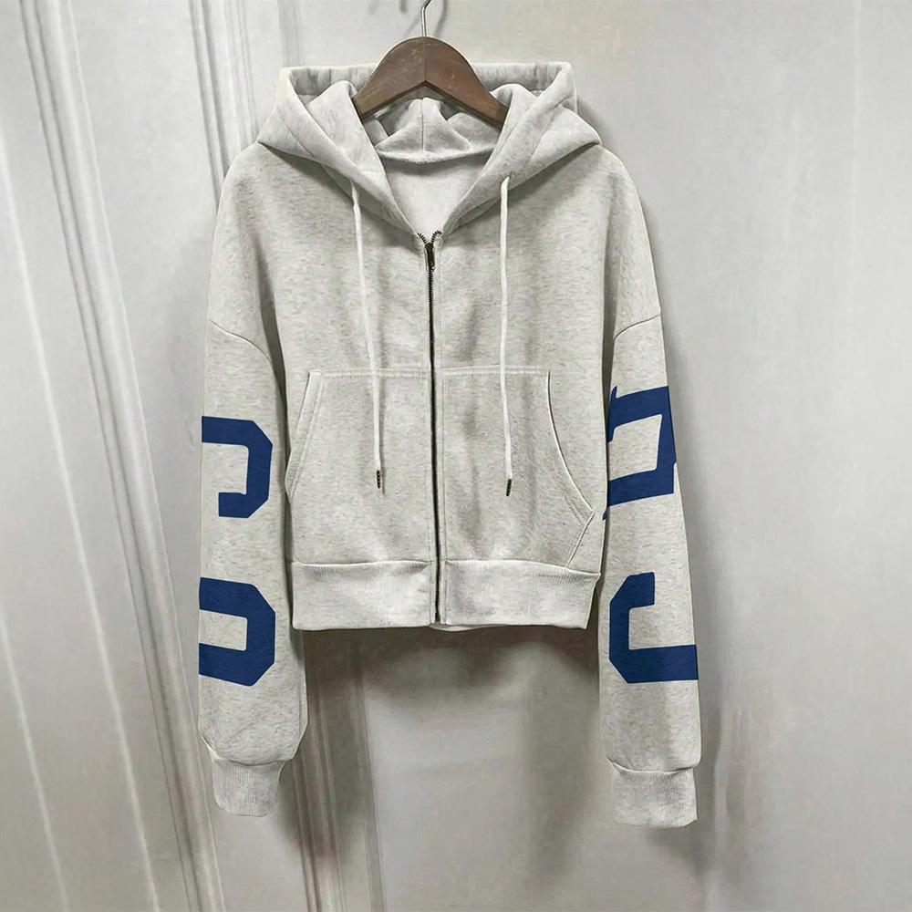 Loose Fit Women Hoodie With Letter Print Long Sleeve Drawstring Color Block Casual Sweatshirt