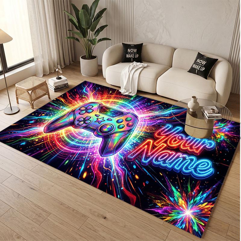 Neon Abstract Theme Soft Crystal Velvet Rug Custom Name & Text Print Non Slip Floor Rug for Bedroom Living Room