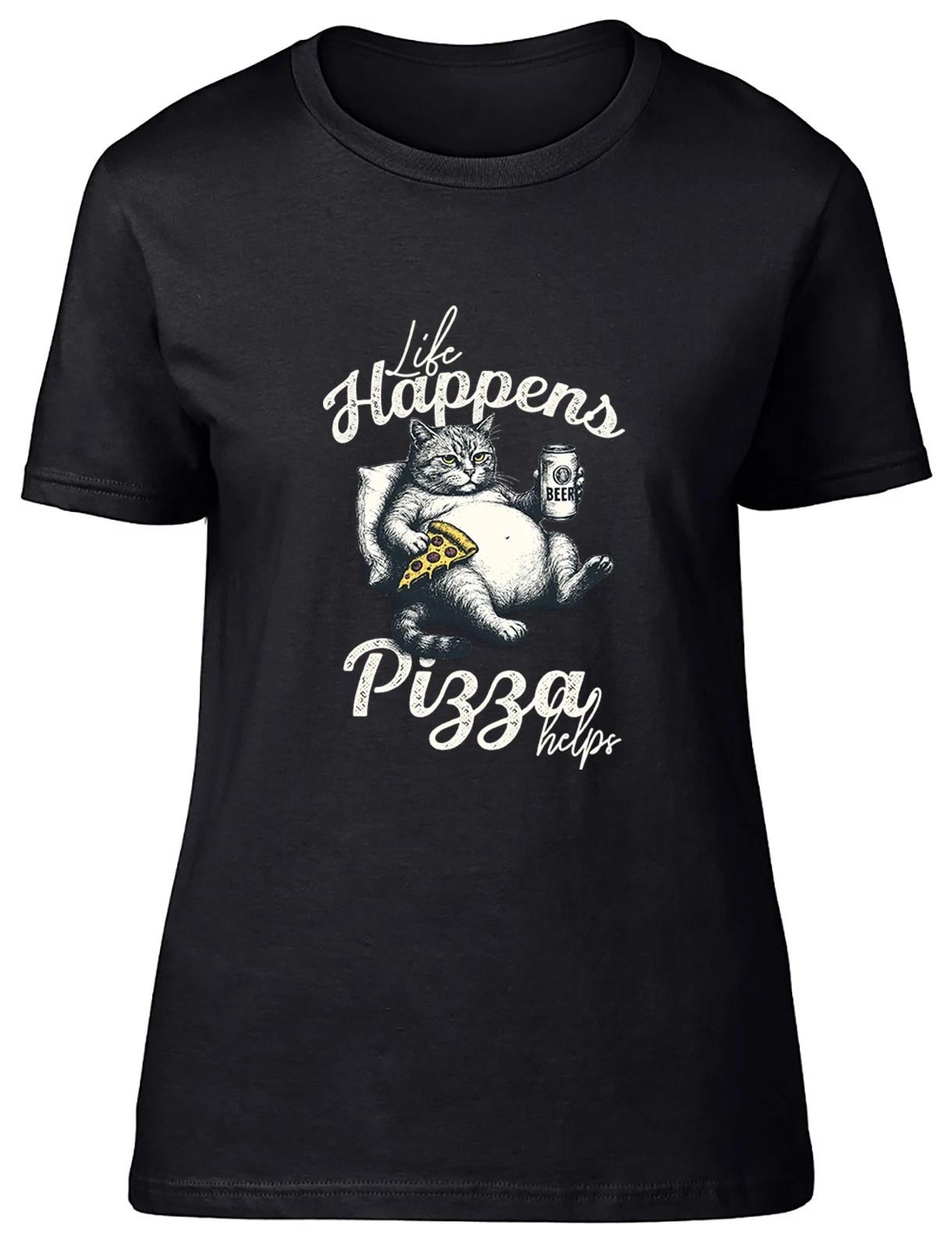 Funny Pizza Lover Life Happens Pizza Helps Womens T-Shirt Ladies Gift Tee XXXL