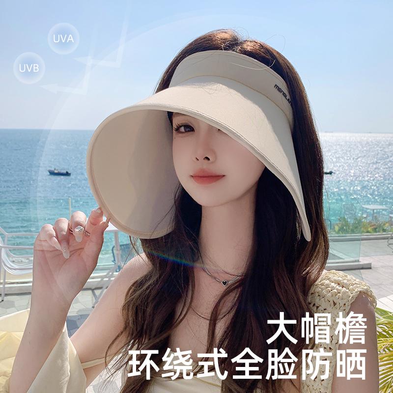 

Big eaves wrap-around full face sunscreen hat women s summer big eaves sun hat cycling UV protection empty top sun hat tide Adjustable чорний