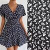 Women's New Summer Sexy Floral Lace-up Short Sleeve V-neck Dress
