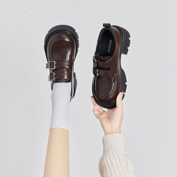 Platform loafers 2025 autumn new versatile retro casual leather shoes British women's height-increasing single shoes versatile foreign style