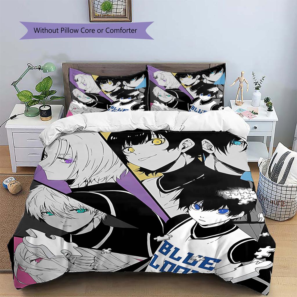 BLUE LOCK Pattern Bedding,Quilt Set Quilt Cover Pillowcase Home Birthday Gift (1 * Duvet Cover + 2 * Pillowcase, Without Core)