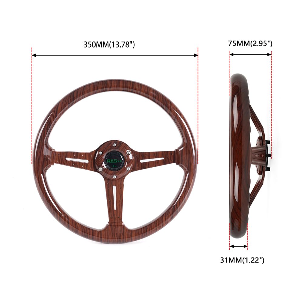 MUTEKI Car Steering 350mm Lightweight ABS Replacement for Cars and Deep Cone Steering Wheel with Horn Universal Fit Wheel, Diameter, Material, Games,