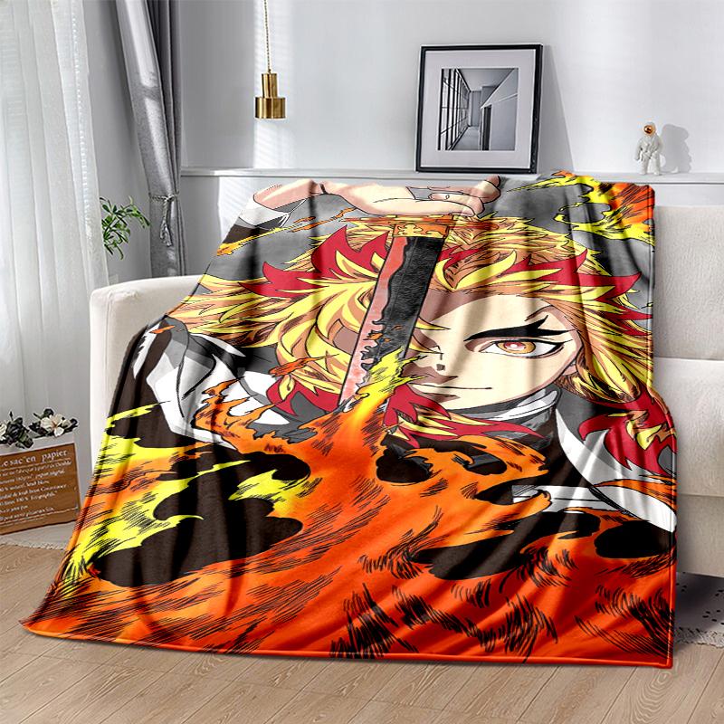 Rengoku Kyoujurou Flannel Blanket Soft Warm All-Season Throw, Design for Camping, Car Travel, Hiking Sofa, Bed, Office Perfect Gift for Parties