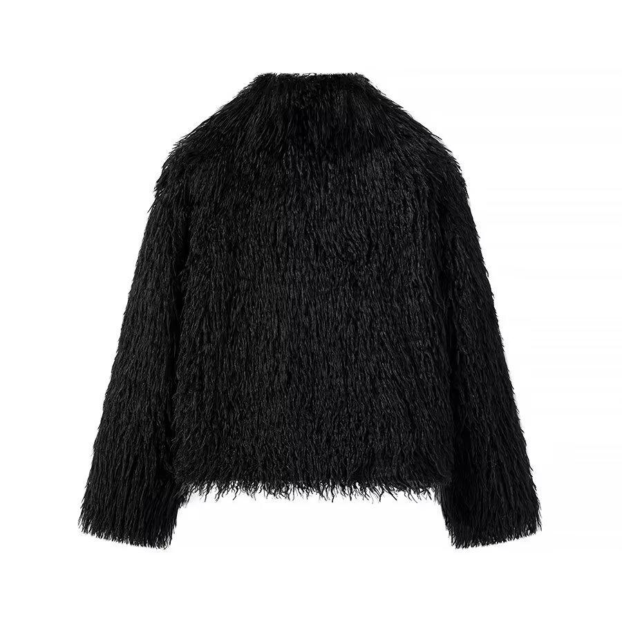 European & American Women's Fashion 2024 Autumn/Winter Casual Solid Color Furry Coat