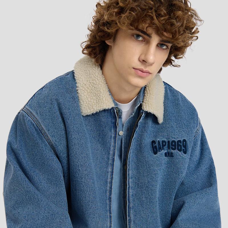 GAP Unisex Logo Faux Sherpa Lined Denim Jacket