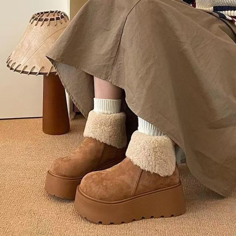 Retro thick-soled snow boots for women's winter new versatile small man heightening velvet thickened cotton shoes