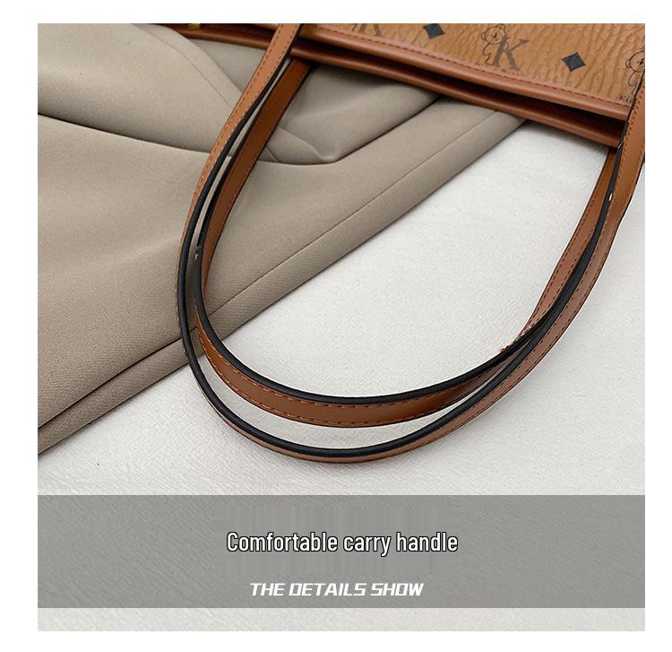 Bolsa Tote Feminina de Alta Capacidade com Estampa de Urso - Bolsa de Ombro Elegante para Passeios e Aulas