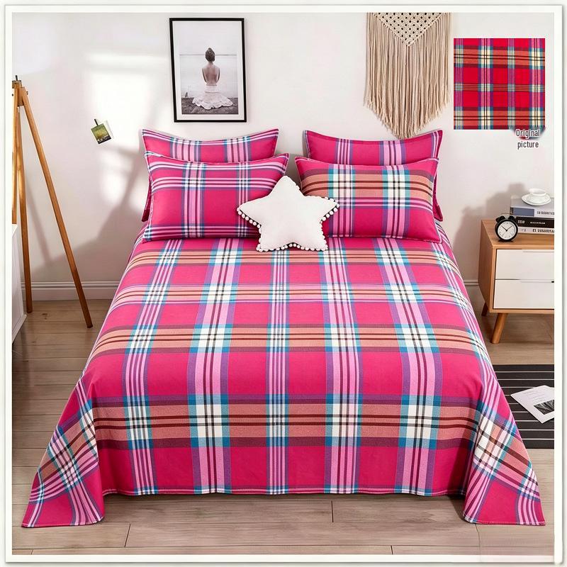 Plaid Thickened Coarse Cloth Bed Sheet Set - 4 Pieces, Breathable & Skin-Friendly for Dorms