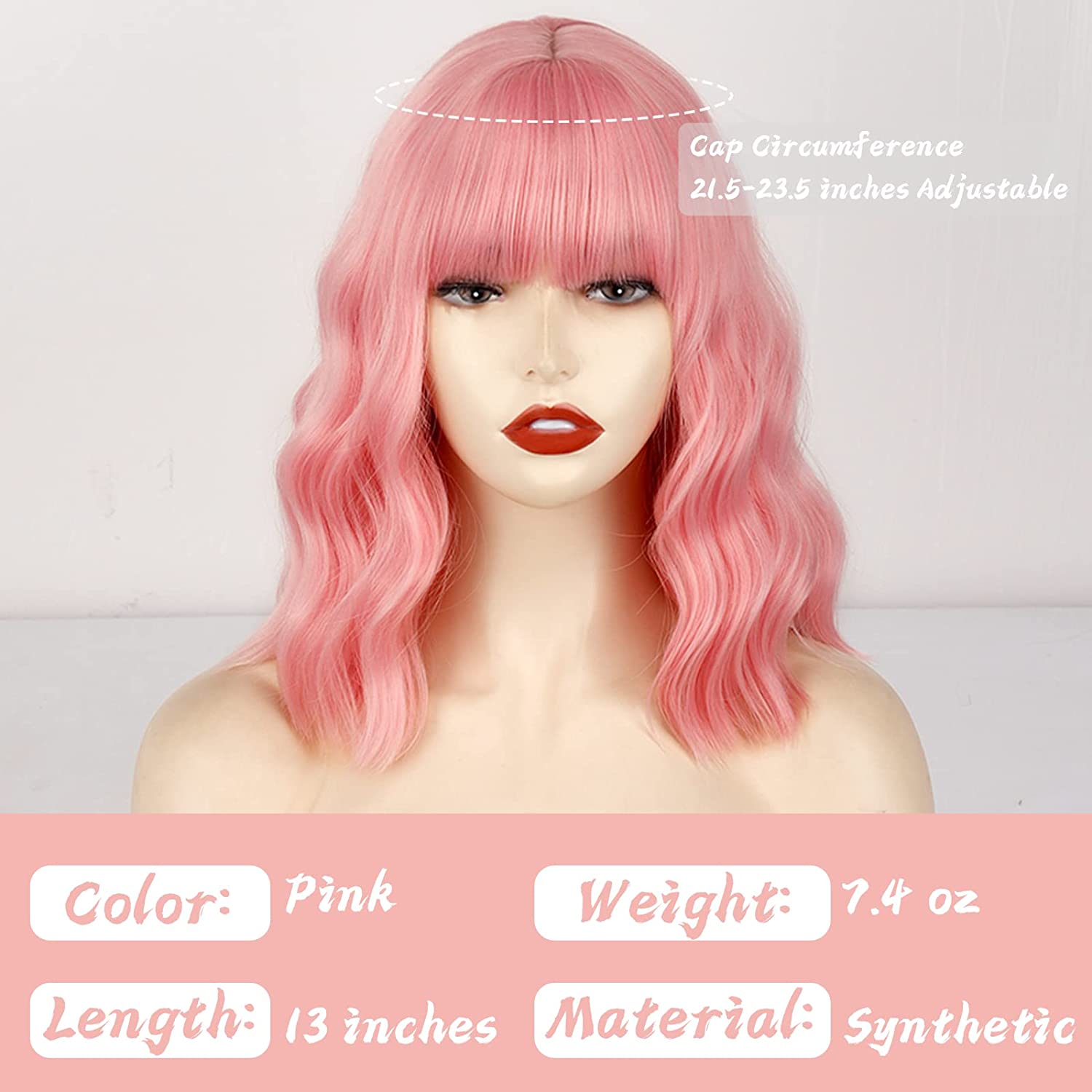 MERISIHAIR Короткие розовые парики с челкой — фото 3