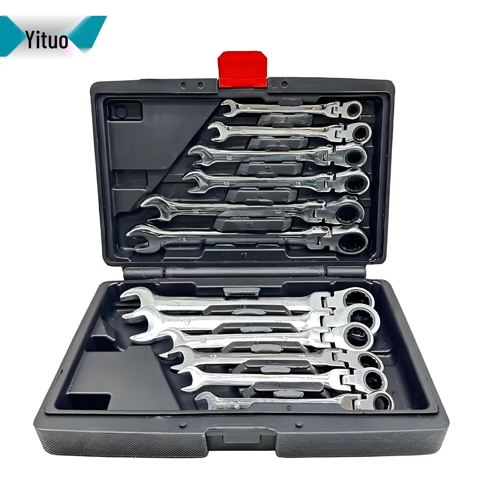 12-Piece Swivel Head Ratchet Wrench Set - Dual-Use for Auto Repair and Home 12-Piece Swivel Head Dual-Use Wrench Set