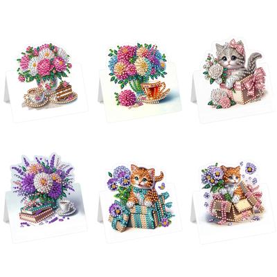 6Pcs Christmas Birthday DIY Diamond Art Painting Greeting Card Kit with Envelopes for Beginner Adult Birthday Holiday Blessing