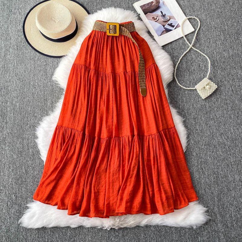 White Skirt Women clothes 2025 Summer Small Mid-Length Casual High Waist Slimming Big Hemline Puffy Cake Skirt