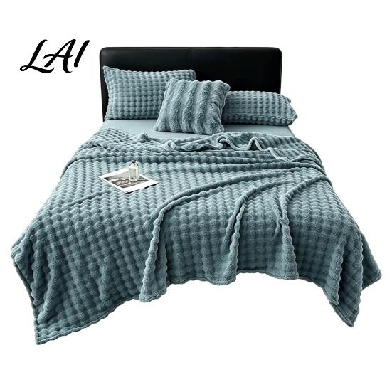 High Density Flannel Throw Soft Plush Blanket 3D Bubble Rabbit Fur Texture Thickened Thermal Comfortable Couch Throw Double-Sided Milk Velvet