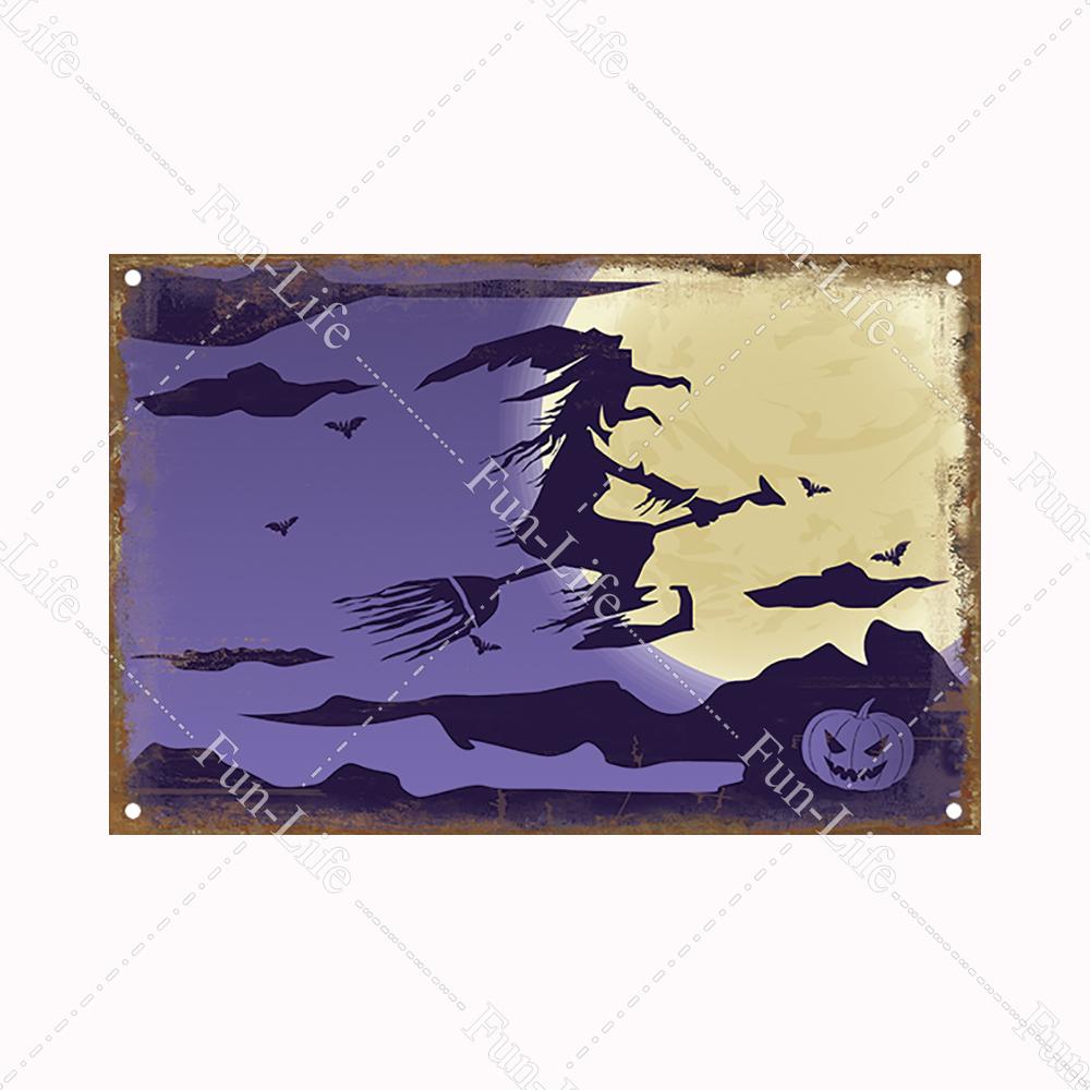 Halloween Pumpkin Tin Sign Vintage Plate Bat Poster Painting Festival Metal Signs Bar Art Party School Wall Home Decor 20x30cm