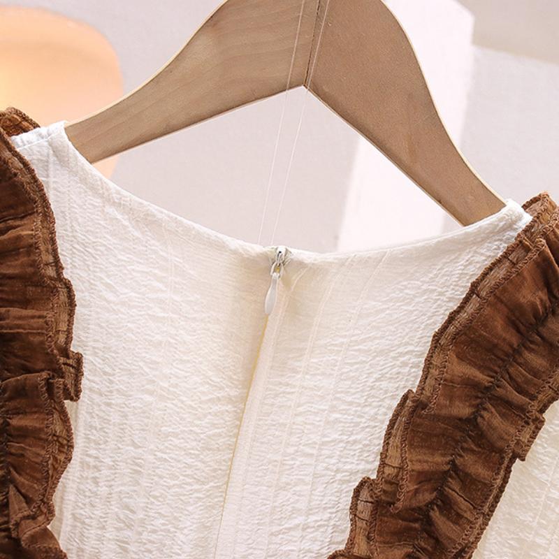 Kinder Sommer Kleidung Kinder Beige Kleid Kurzarm Prinzessin Mesh Kleider Baby Mädchen Süße Kleidung