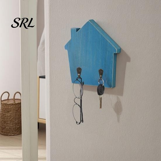 No Damage Wall Mounted Hooks Wood House Shape Storage Hook, Strong Traceless Adhesive Decorative Solid Hangers American Style Hanger for Home Entryway