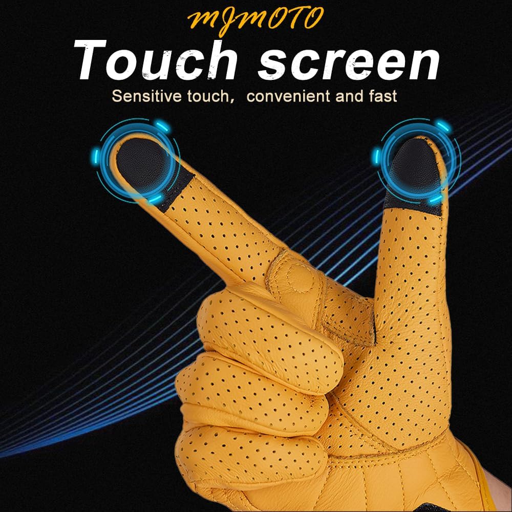 Yellow Classic Goat Leather Motorcycle Gloves With Hole Summer Cycling Bicycle Riding Gloves For Motorcyclist Protective Gloves