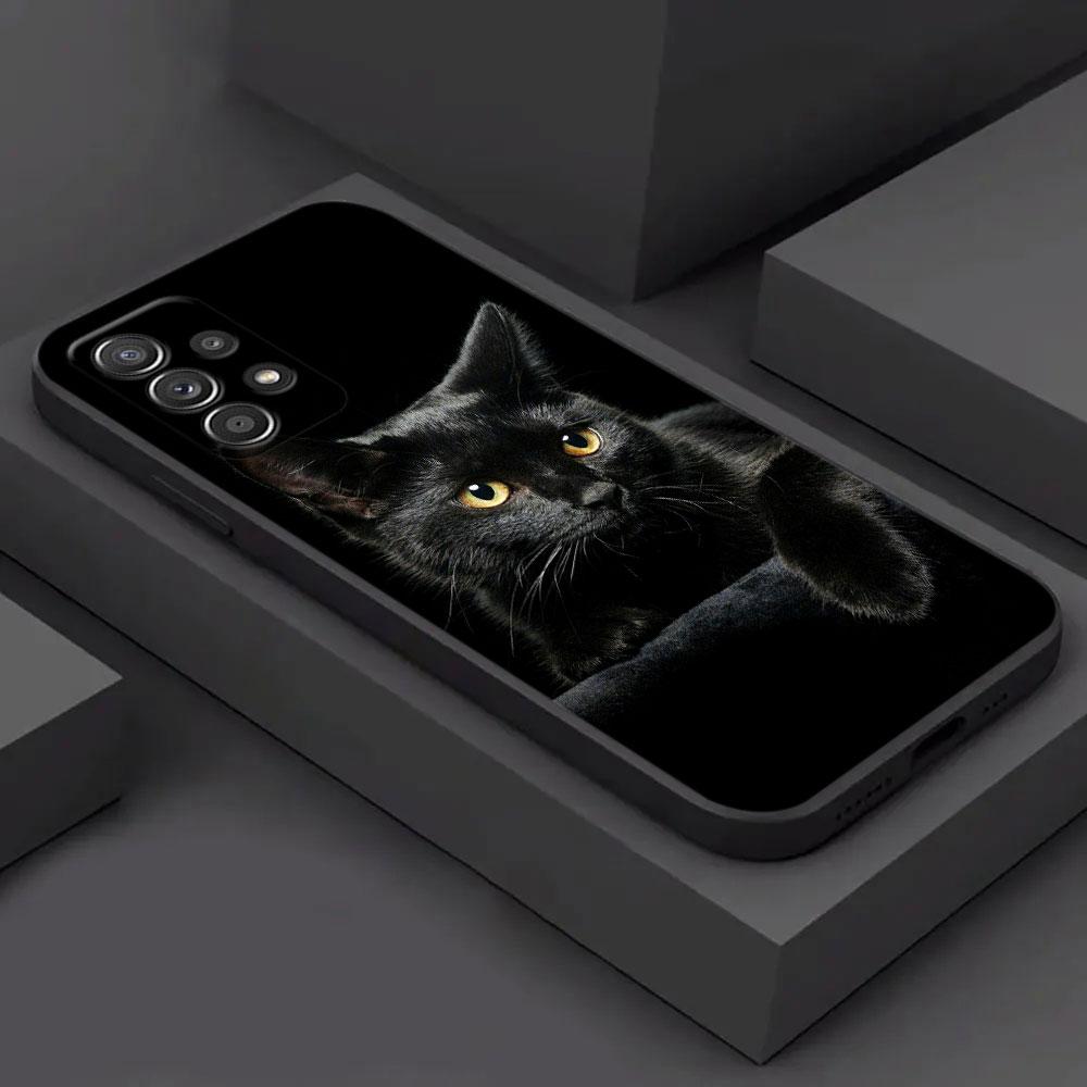 For Samsung Galaxy A56 Case A54 A52 A53 5G A36 A34 A35 A33 A32 A50 A72 A73 A26 A25 A16 Cute Black Cat Line Phone Case Soft Cover