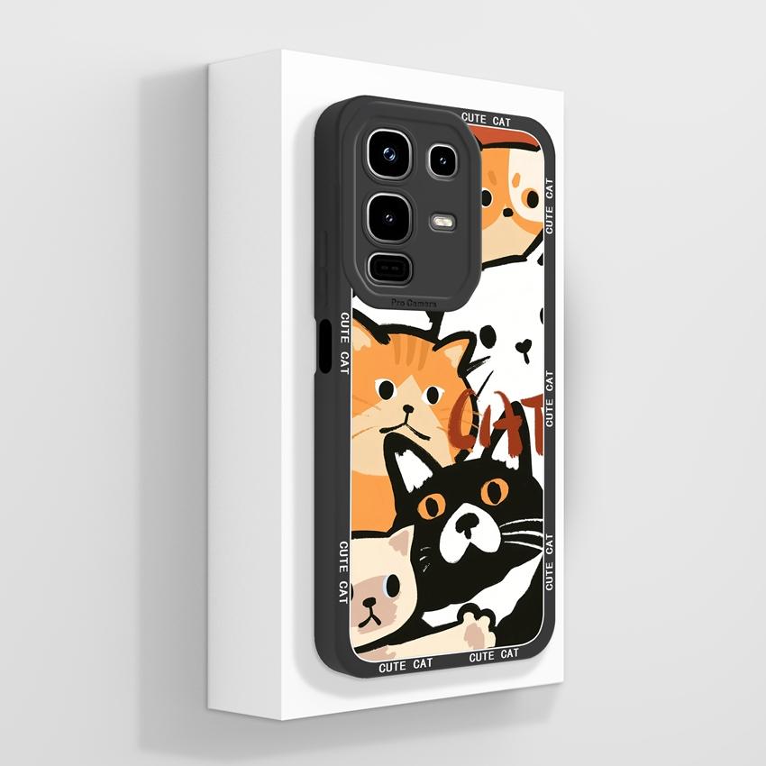 For Infinix Note 50x 50s 50 Pro Plus GT 10 30 Pro 5G Phone Cases Cute Cat Patterns Screen Protector Liquid Silicone Anti Slip Shell For Infinix Casing
