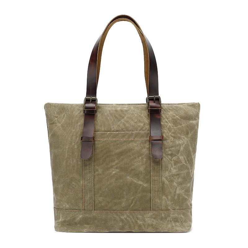 AUGUR Waxed Canvas Vintage Leather Crossbody Handbag