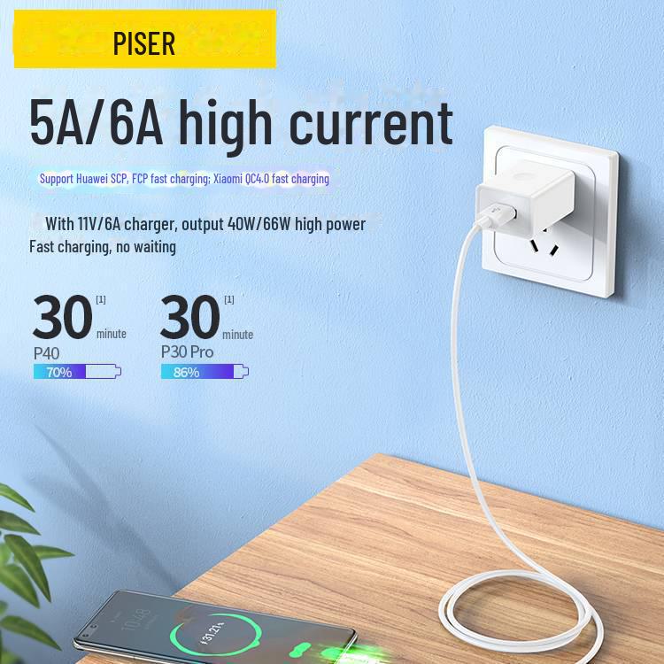 PISEN Type-C 6A Fast Charging Cable for Android, Huawei, Xiaomi Super Flash Charging