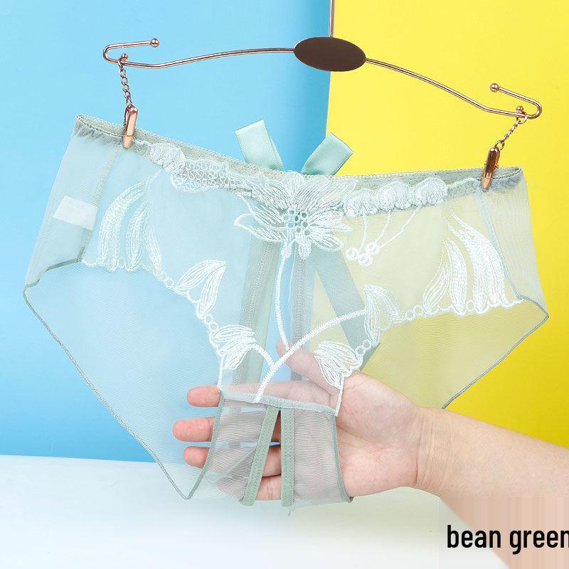 Yan Beiwei Plus Size Open Crotch Lace Lingerie - Transparent One-Piece Panties for Women