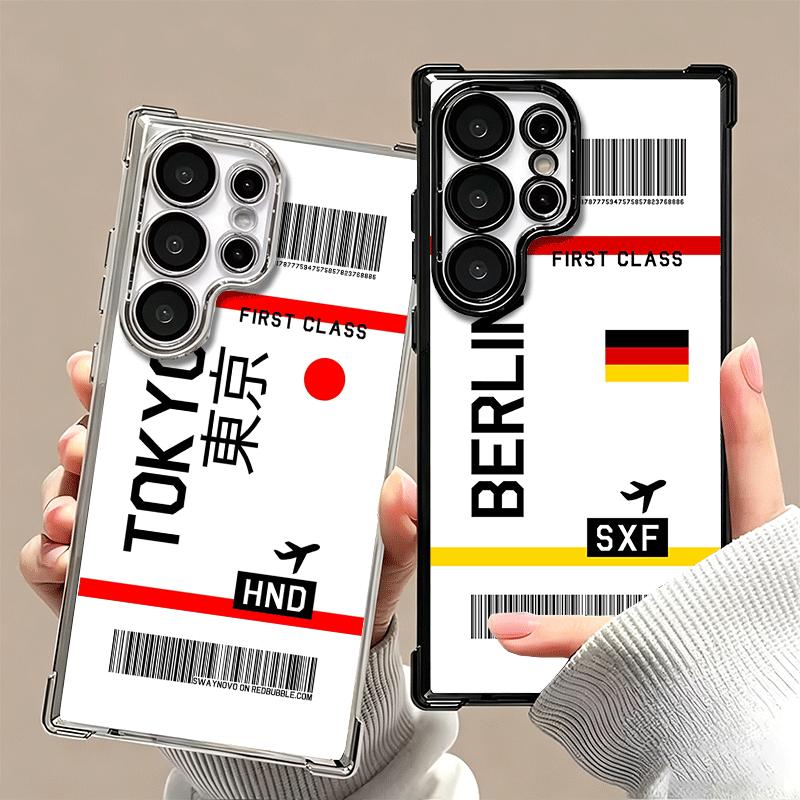 Travel Air Ticket Label Soft Phone Case For Samsung Galaxy S26 Ultra S25 Edge S24 FE S23 Plus S22 S21 + S20 Plating Anti-Fall Fu