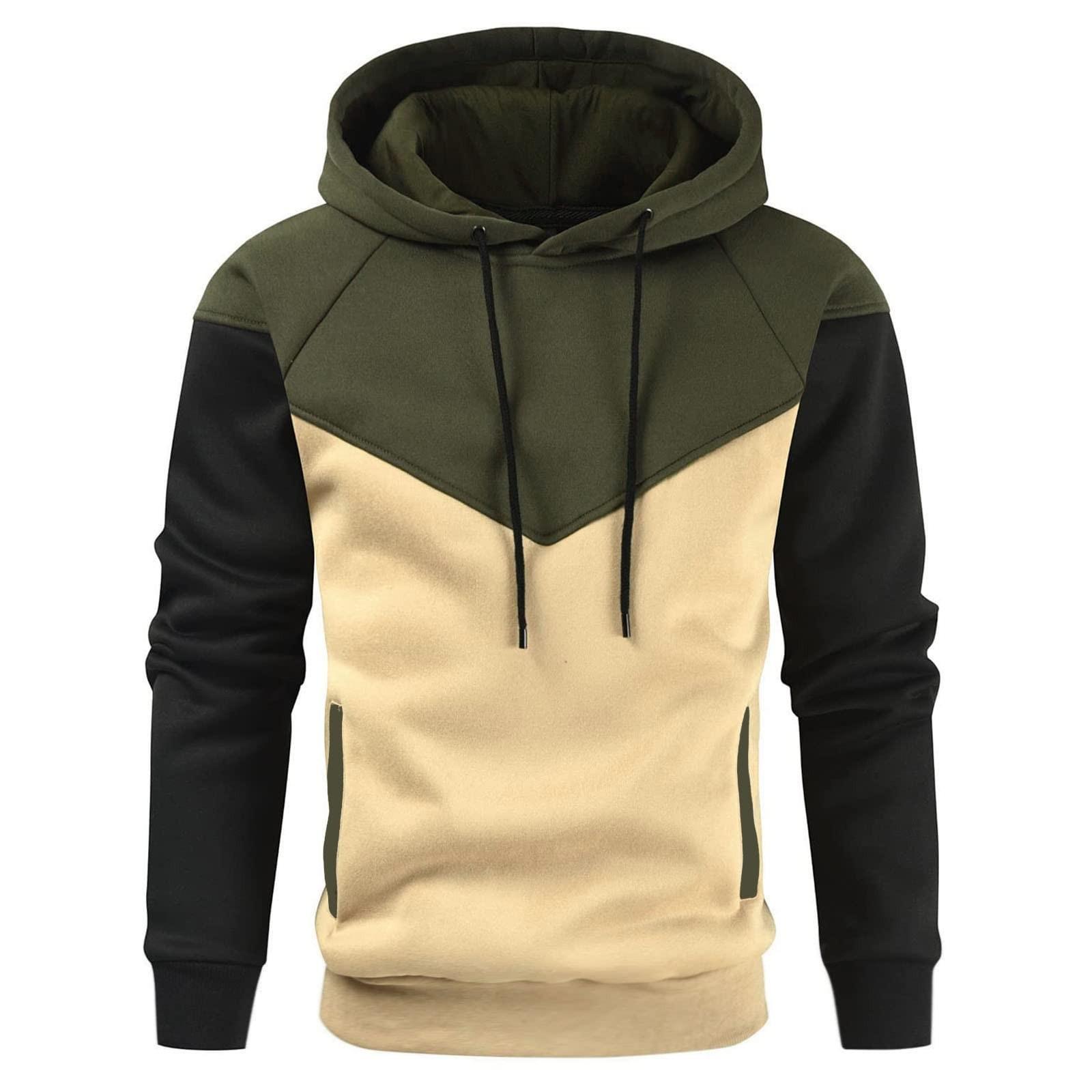 

Mens Casual Hoodies Patchwork Drawstring Long Sleeve Sweatshirt Lightweight Winter Fall Fleece Top With Hood XXXL армія зелений колір