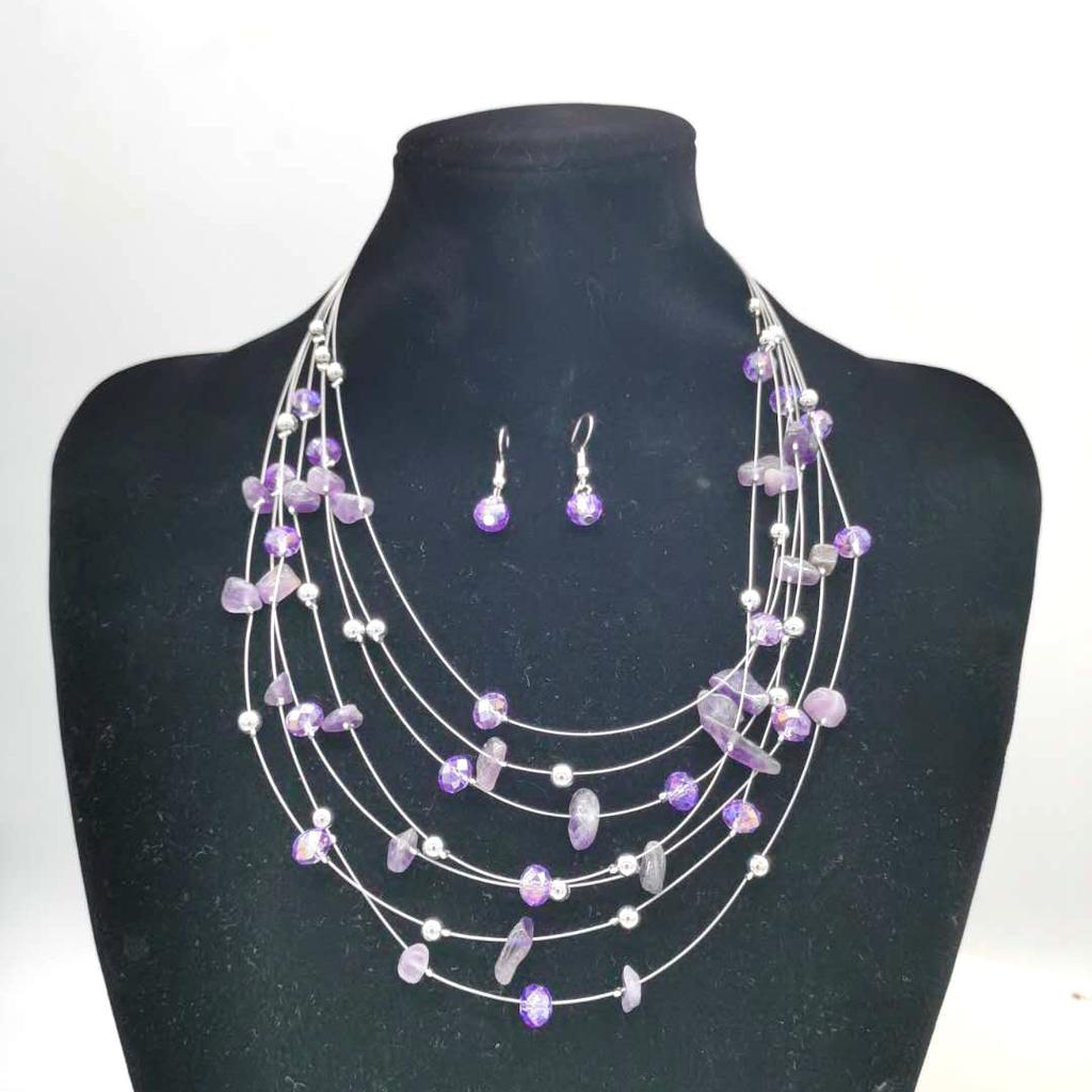 Crystal Shell Gravel Multilayer Bohemian Necklace Earrings Set Ladies Multilayer Beaded Necklace N155