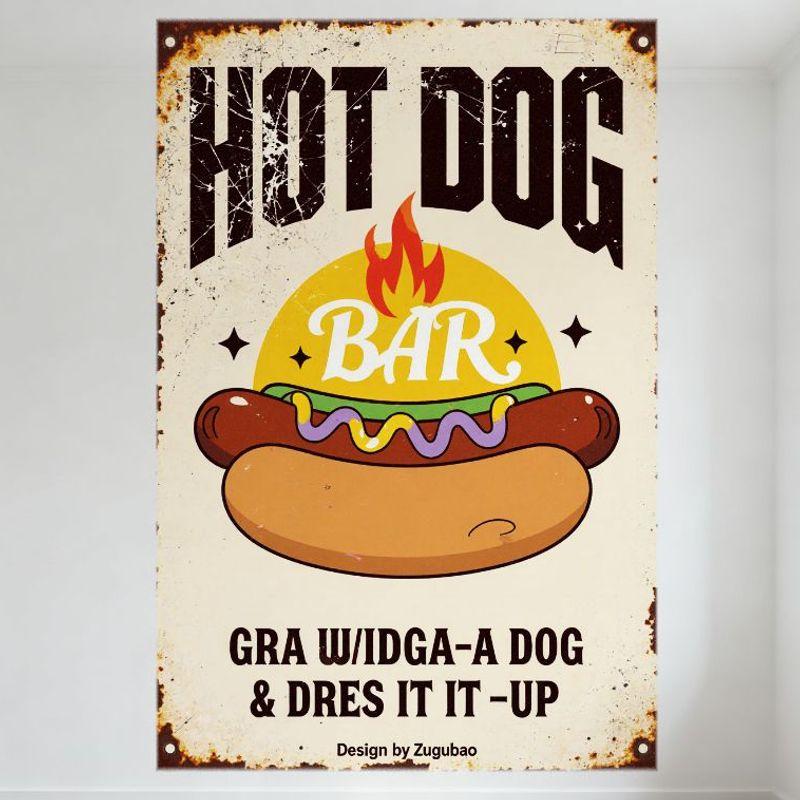 

Vintage Hot Dog Bar Metal Tin Sign Distressed Retro Style Wall Plaque for Restaurant Cafe Man Cave Home Decor 20x30cm（7.8x11.8inch）
