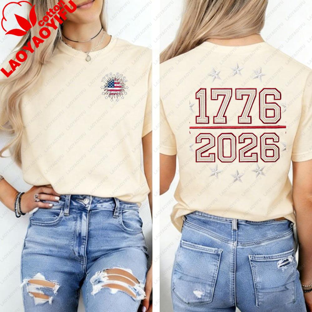 Embroidered America Anniversary Shirt US 250 Years Sweatshirt We The People Independence Day Patriotic Tee with USA Flag