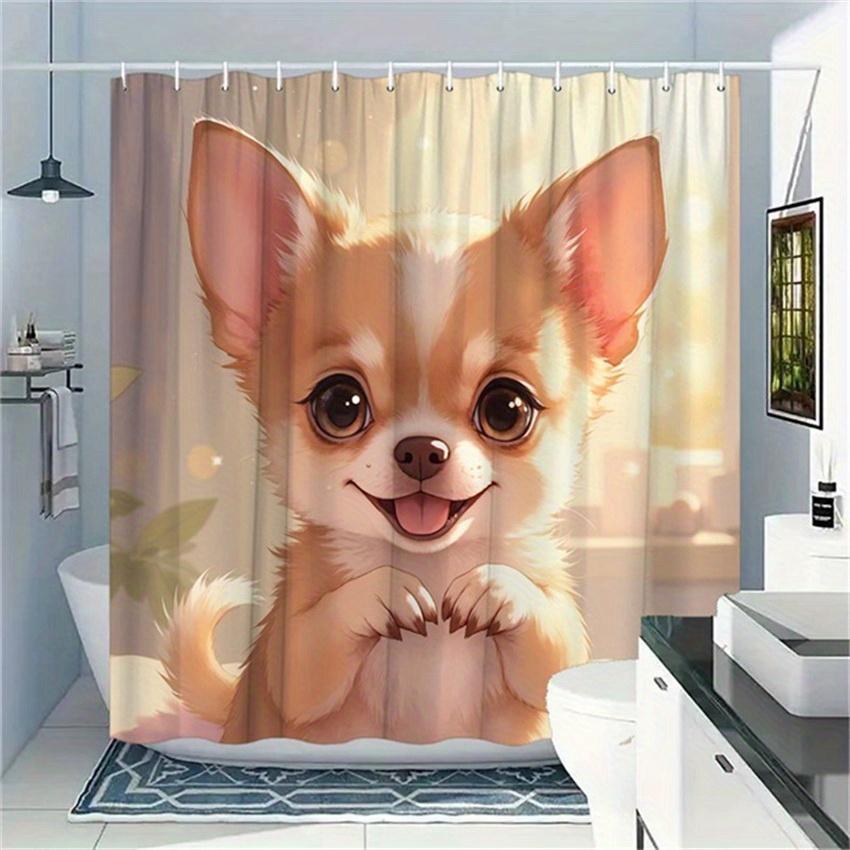 Cute Chihuahua Shower Curtain Big Eyes Puppy Print Waterproof Polyester Bathroom Decor Bath Curtain Set