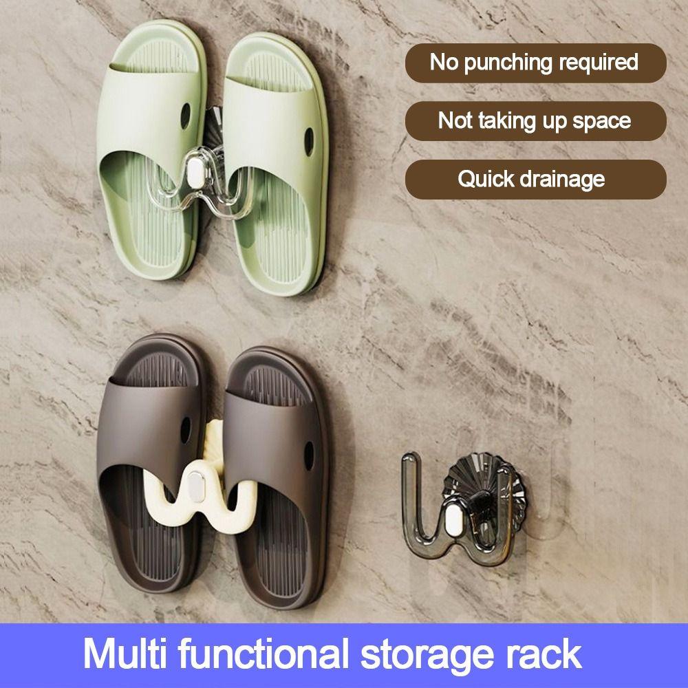 

Многофункциональная полка для тапочек для ванной комнаты, настенная полка для туалетной обуви, крючок для хранения дома, спальни прозрачный