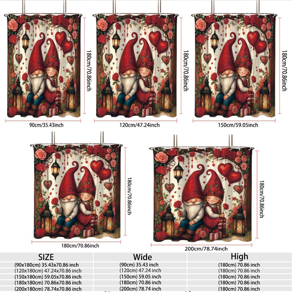 1pc Romantic Valentine's Day Red Love Printed Waterproof Privacy Shower Curtain with 12 Hooks Multiple Sizes Easy Installation