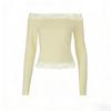 Spitze Off-Shoulder Langarm Tailliert Unifarben Sexy Damen Freizeit Oberteil