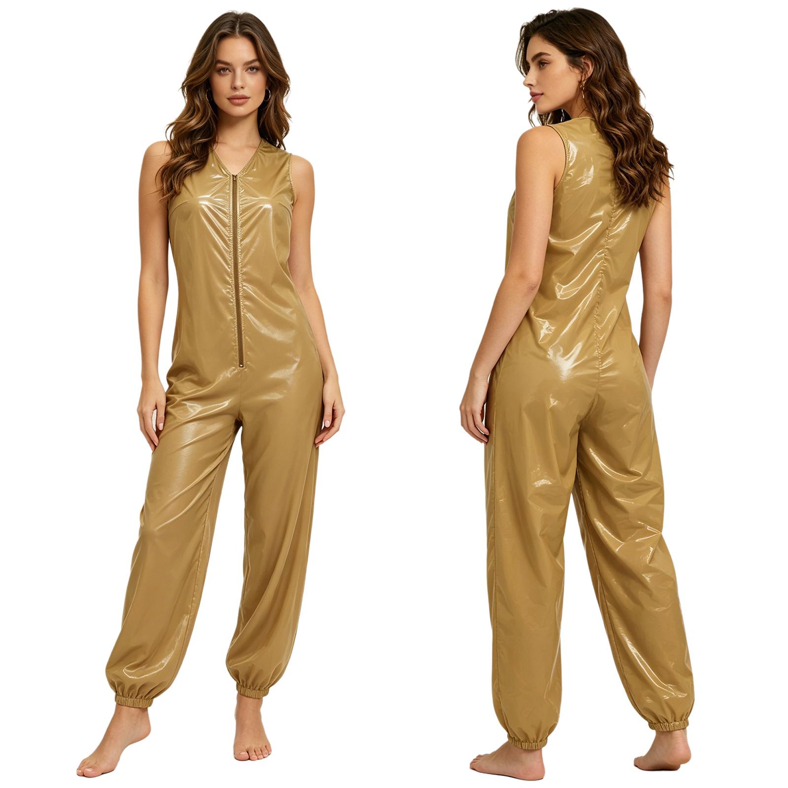 

S-3XL Unisex Incontinence Bodysuit Waterproof Sleeveless Zip Front Jumpsuit Elastic Leg Hems for Adult Nursing Care S хакі